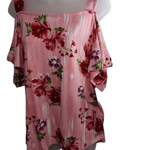 JM Collection Women’s Medium, Cold Shoulder Short Sleeve Pink Blouse